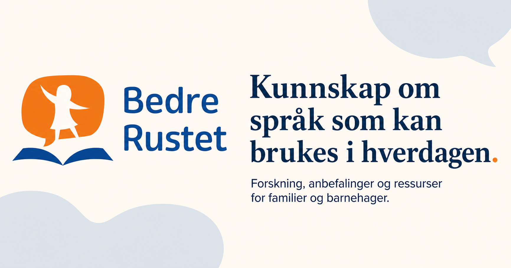 Bedre Rustet – prosjektets grafiske profil med bok- og snakkebobleformer.